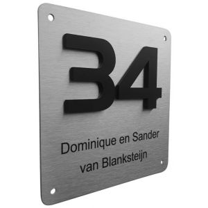 33009 rvs naambord zwart opliggende cijfer zwart gelaserde tekst