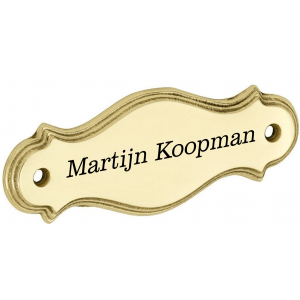 messing naamplaat met zwarte tekst