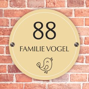 NBV10 Naambordje voordeur rond geel met wit kader