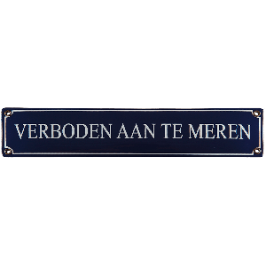 EM219 emaille blauw verboden aan te meren 33x8cm