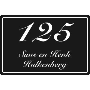 31012 zwart naambord met wit huisnummer en tekst